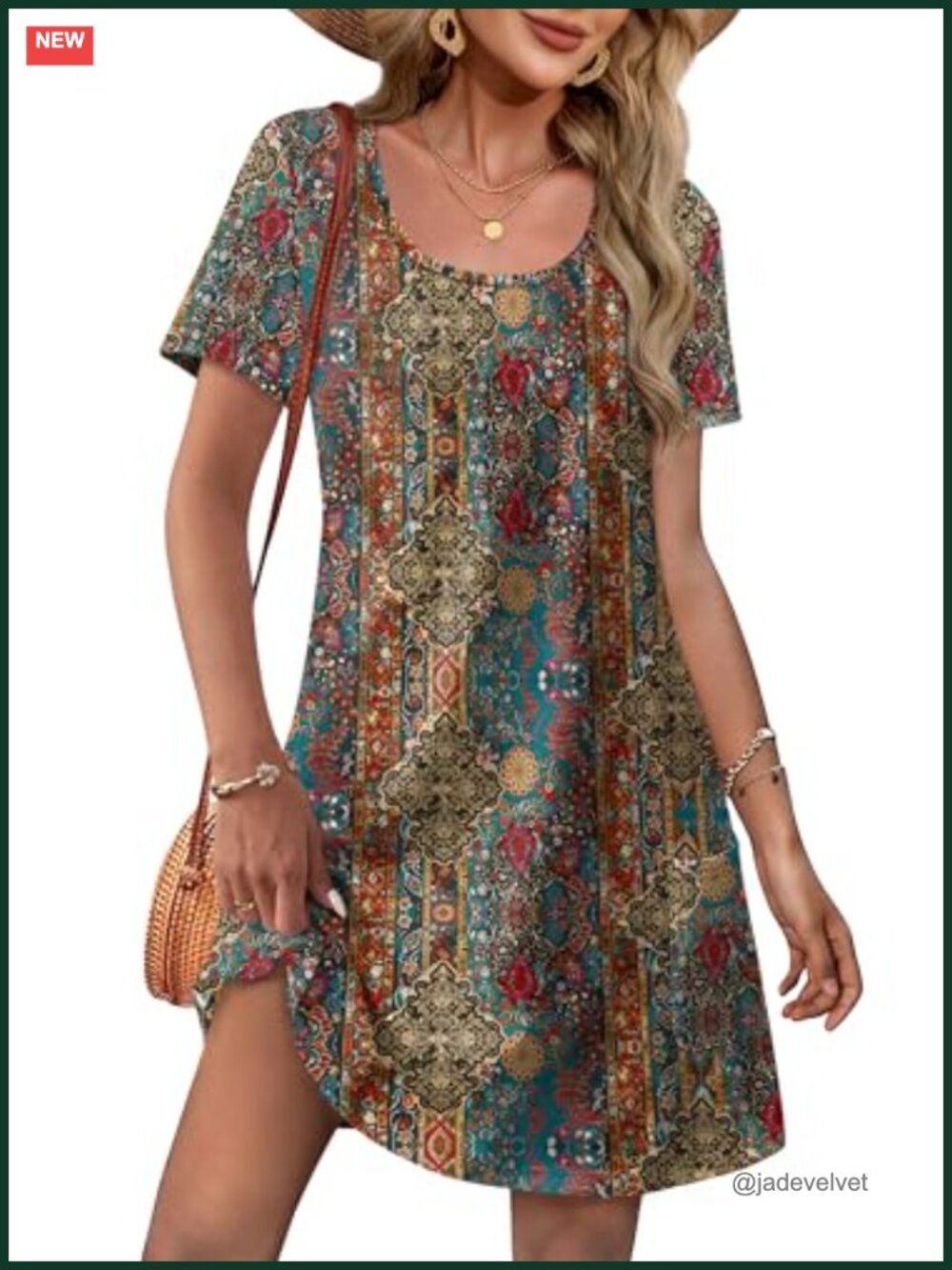 Loose U-Neck Short Sleeve Summer Dress with Pockets